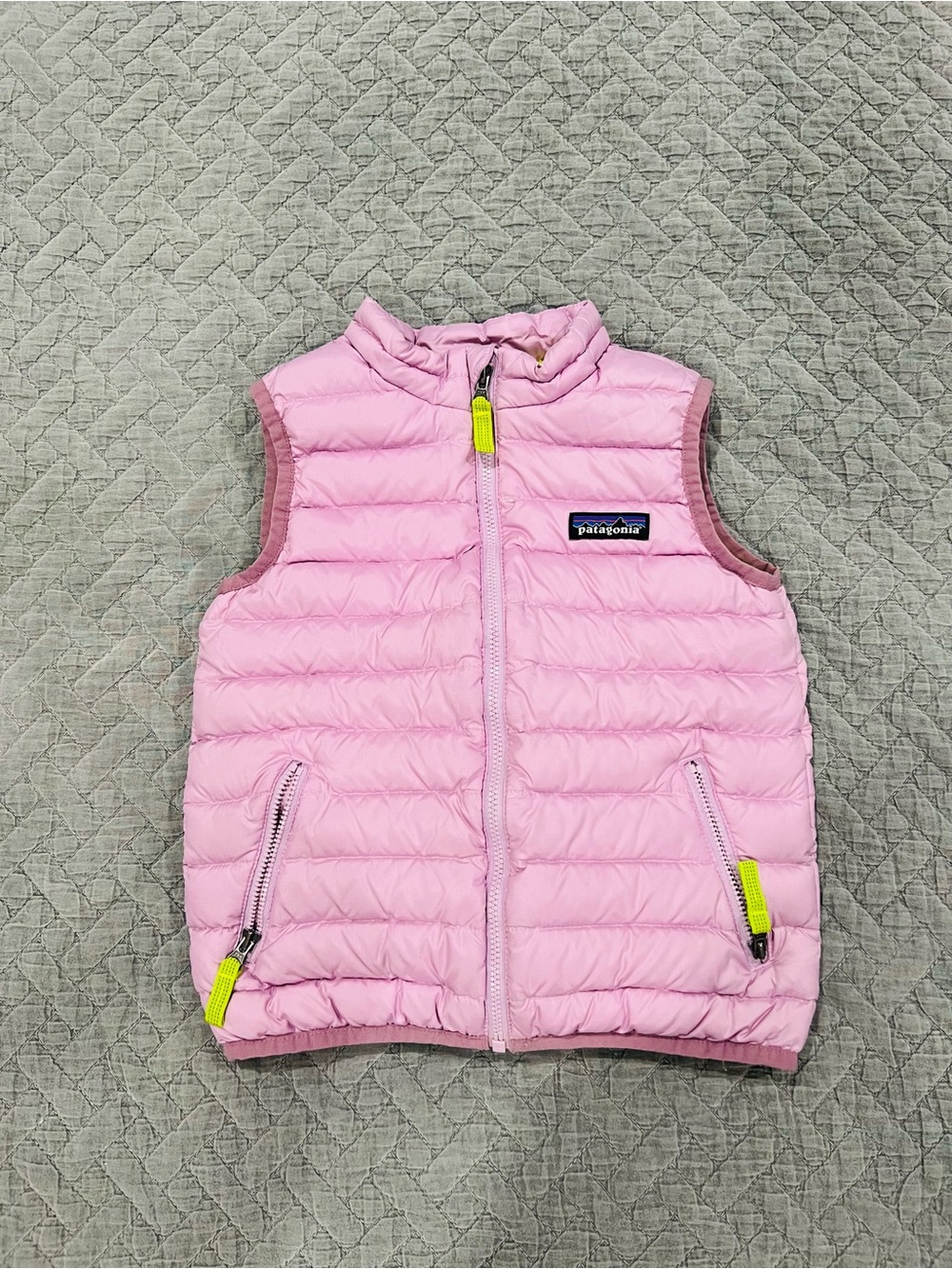 Patagonia Girls Light Pink Quilted Puffer Vest with Neon Accents